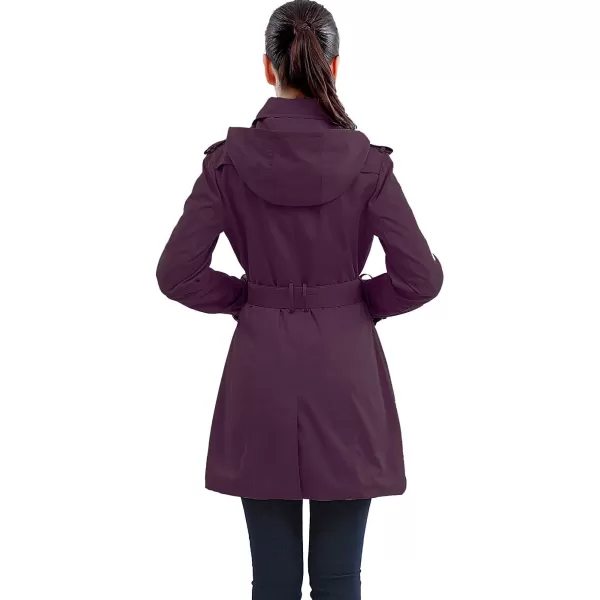 BGSD Women Leah Waterproof Hooded Mid Length Trench CoatGrape Wine