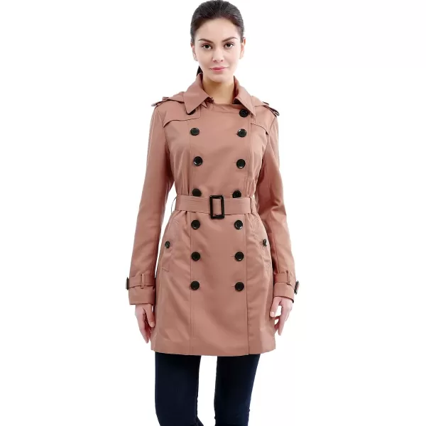 BGSD Women Leah Waterproof Hooded Mid Length Trench CoatGuava