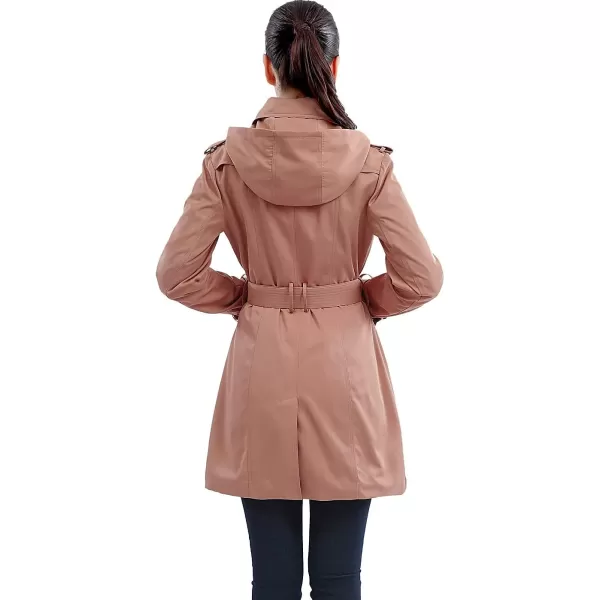 BGSD Women Leah Waterproof Hooded Mid Length Trench CoatGuava