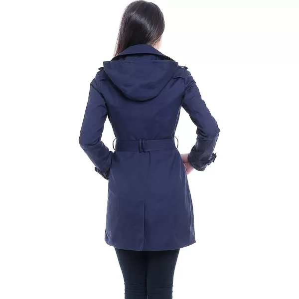 BGSD Women Leah Waterproof Hooded Mid Length Trench CoatNavy