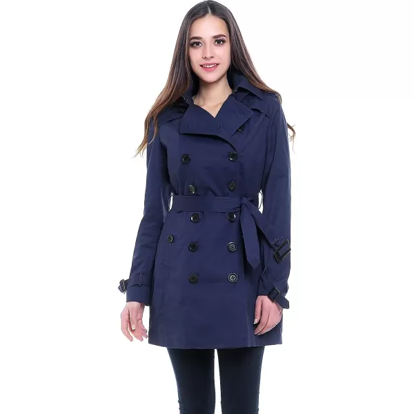 BGSD Women Leah Waterproof Hooded Mid Length Trench CoatNavy