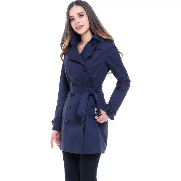 BGSD Women Leah Waterproof Hooded Mid Length Trench CoatNavy