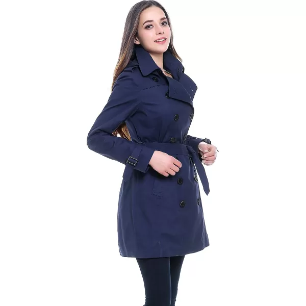 BGSD Women Leah Waterproof Hooded Mid Length Trench CoatNavy