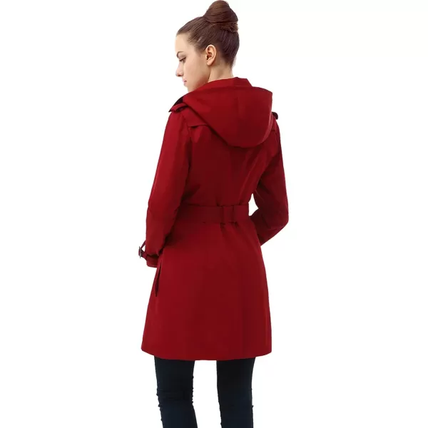 BGSD Women Leah Waterproof Hooded Mid Length Trench CoatRed