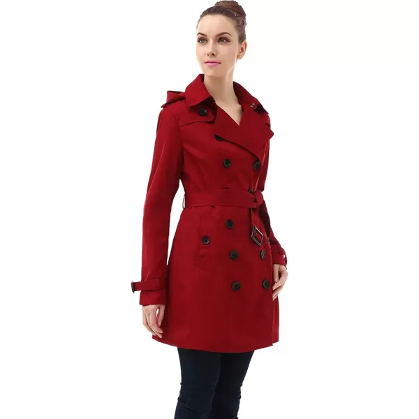 BGSD Women Leah Waterproof Hooded Mid Length Trench CoatRed