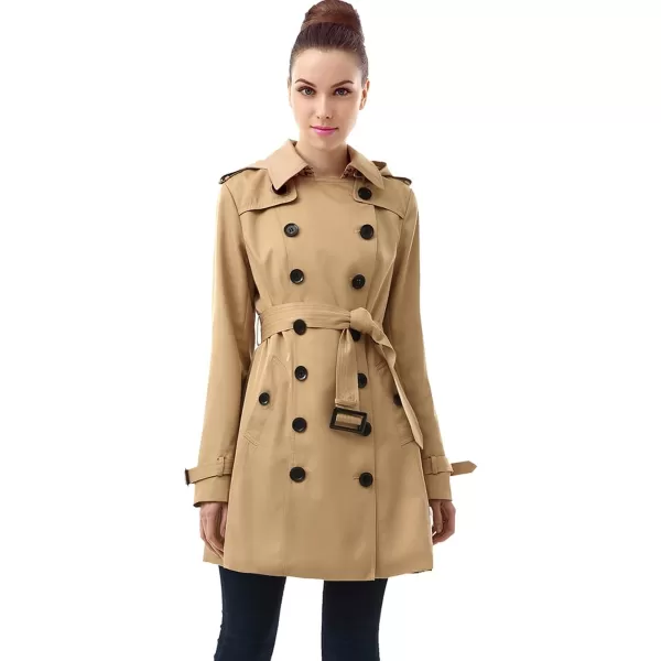 BGSD Women Leah Waterproof Hooded Mid Length Trench CoatTan