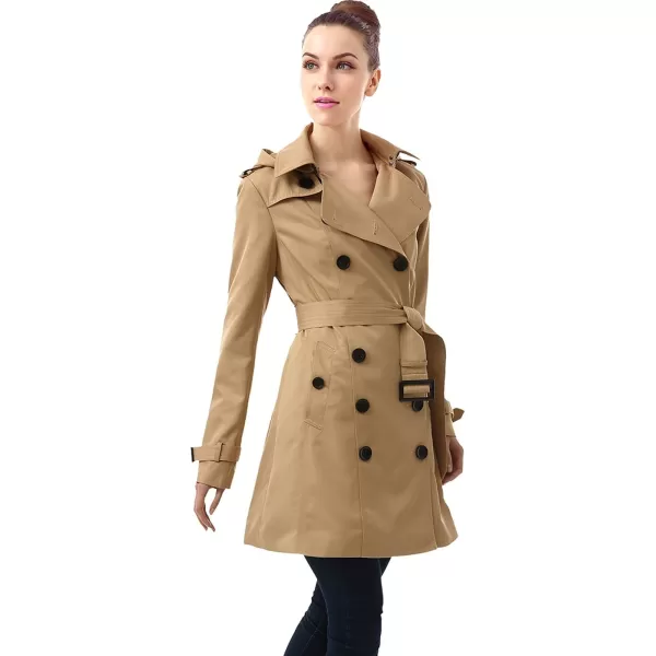 BGSD Women Leah Waterproof Hooded Mid Length Trench CoatTan