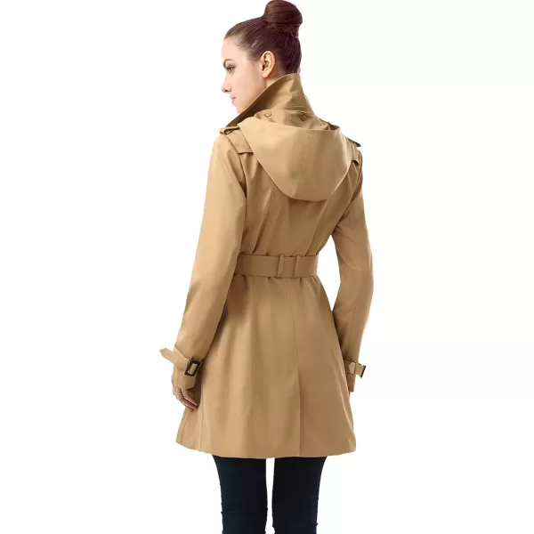 BGSD Women Leah Waterproof Hooded Mid Length Trench CoatTan