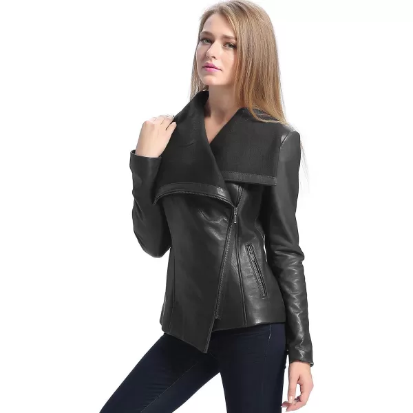 BGSD Women Lily Lambskin Leather Drape Jacket Regular amp Plus Size amp PetiteBlack