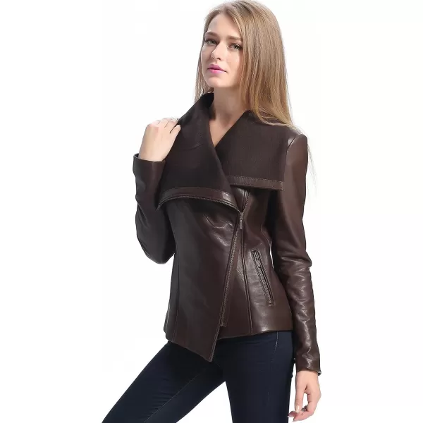 BGSD Women Lily Lambskin Leather Drape Jacket Regular amp Plus Size amp PetiteChocolate