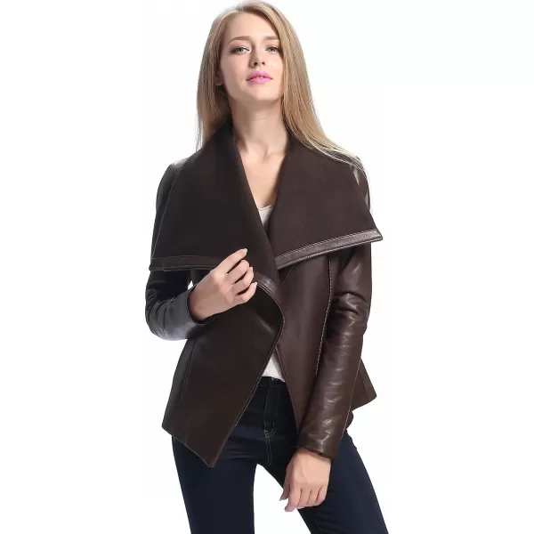 BGSD Women Lily Lambskin Leather Drape Jacket Regular amp Plus Size amp PetiteChocolate