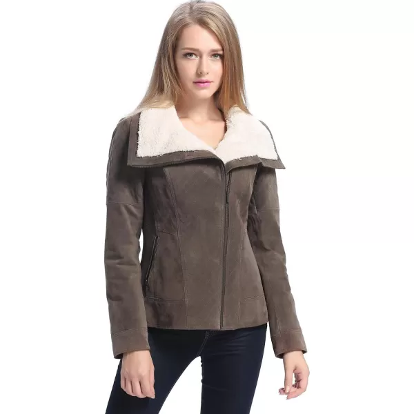 BGSD Women Liza Quilted Sherpa Suede Leather Jacket Regular amp Plus Size amp PetiteBrown