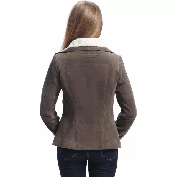 BGSD Women Liza Quilted Sherpa Suede Leather Jacket Regular amp Plus Size amp PetiteBrown