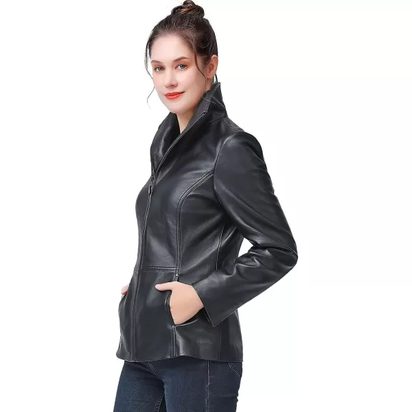 BGSD Women Lyla Zip Front New Zealand Lambskin Leather Jacket Regular amp Plus SizeBlack