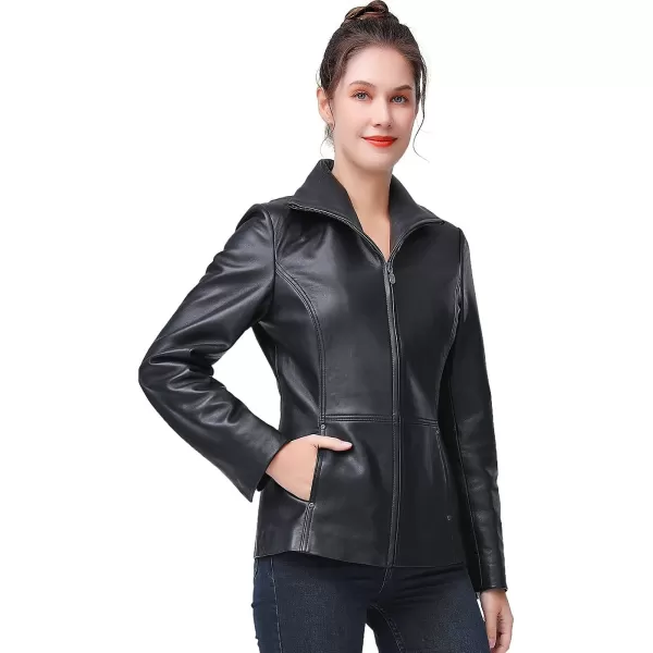 BGSD Women Lyla Zip Front New Zealand Lambskin Leather Jacket Regular amp Plus SizeBlack