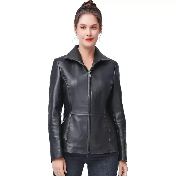 BGSD Women Lyla Zip Front New Zealand Lambskin Leather Jacket Regular amp Plus SizeBlack