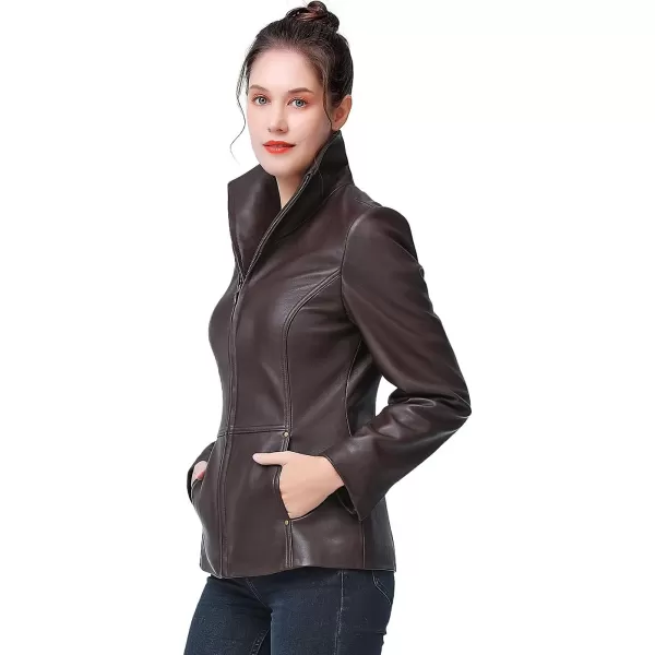 BGSD Women Lyla Zip Front New Zealand Lambskin Leather Jacket Regular amp Plus SizeEspresso