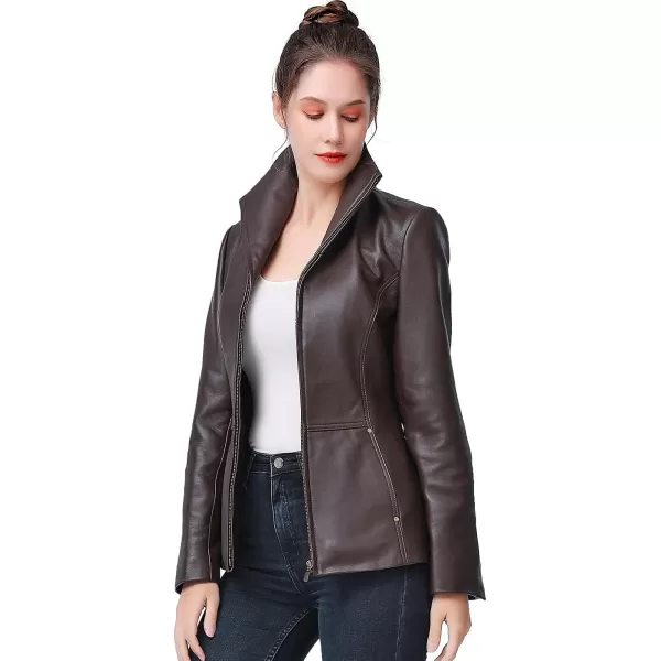 BGSD Women Lyla Zip Front New Zealand Lambskin Leather Jacket Regular amp Plus SizeEspresso