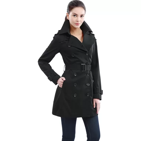 BGSD Women Madison Waterproof Hooded Mid Length Trench CoatBlack