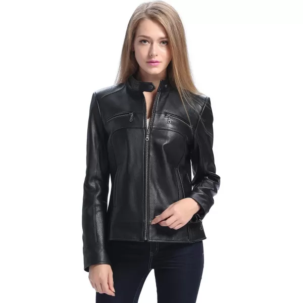 BGSD Women Maura Zip Front Lambskin Leather Jacket Regular amp Plus Size amp PetiteBlack