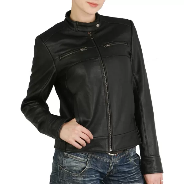 BGSD Women Maura Zip Front Lambskin Leather Jacket Regular amp Plus Size amp PetiteBlack