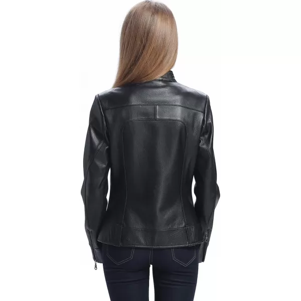 BGSD Women Maura Zip Front Lambskin Leather Jacket Regular amp Plus Size amp PetiteBlack