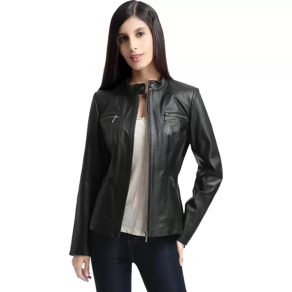 BGSD Women Mila Zip Front Lambskin Leather Jacket Regular amp Plus Size amp PetiteBlack