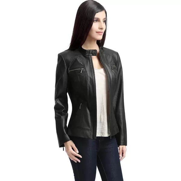 BGSD Women Mila Zip Front Lambskin Leather Jacket Regular amp Plus Size amp PetiteBlack