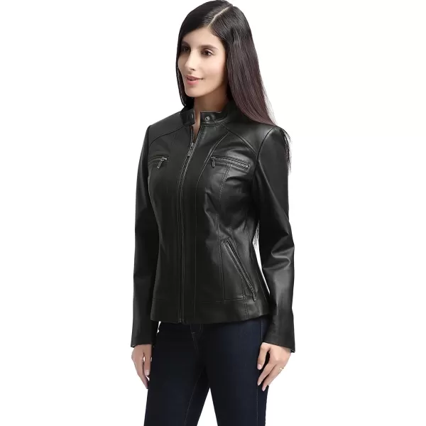 BGSD Women Mila Zip Front Lambskin Leather Jacket Regular amp Plus Size amp PetiteBlack