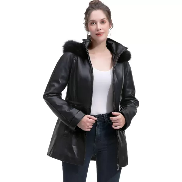 BGSD Women New Zealand Lambskin Leather Hooded Parka Coat Regular amp Plus Size amp PetiteBlack