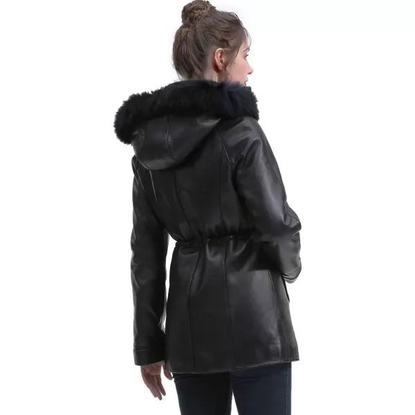 BGSD Women New Zealand Lambskin Leather Hooded Parka Coat Regular amp Plus Size amp PetiteBlack