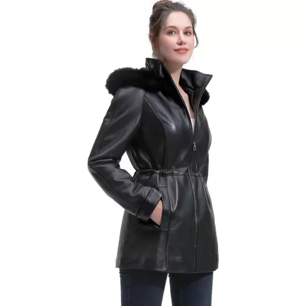 BGSD Women New Zealand Lambskin Leather Hooded Parka Coat Regular amp Plus Size amp PetiteBlack