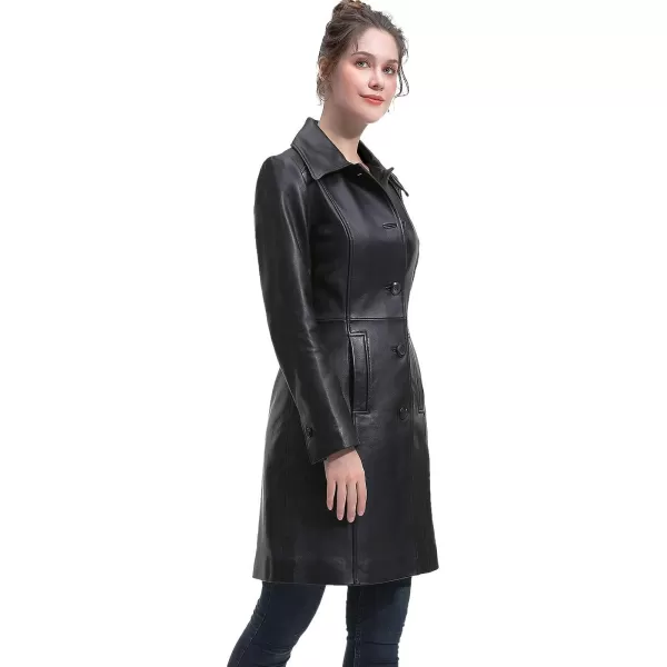 BGSD Women New Zealand Lambskin Leather Long Coat Regular amp Plus Size amp PetiteBlack