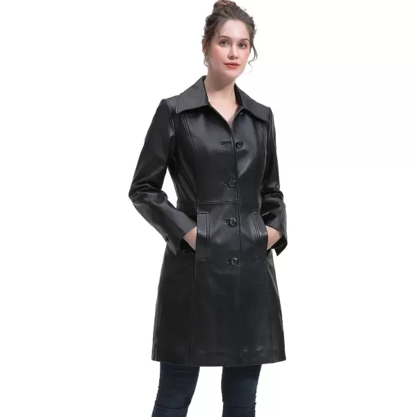 BGSD Women New Zealand Lambskin Leather Long Coat Regular amp Plus Size amp PetiteBlack