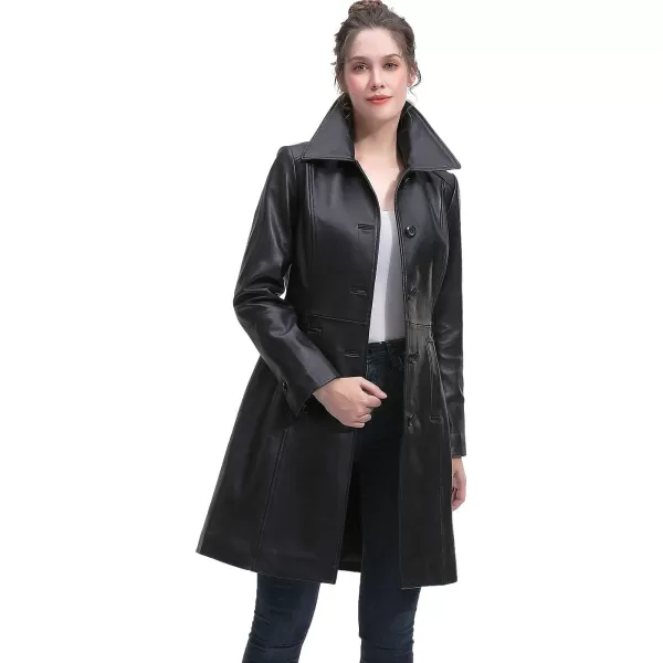 BGSD Women New Zealand Lambskin Leather Long Coat Regular amp Plus Size amp PetiteBlack