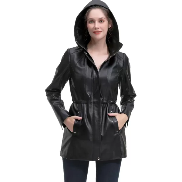 BGSD Women New Zealand Lambskin Leather Parka Coat Regular amp Plus Size amp PetiteBlack