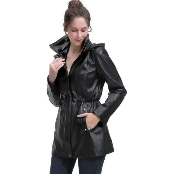 BGSD Women New Zealand Lambskin Leather Parka Coat Regular amp Plus Size amp PetiteBlack