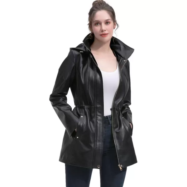 BGSD Women New Zealand Lambskin Leather Parka Coat Regular amp Plus Size amp PetiteBlack