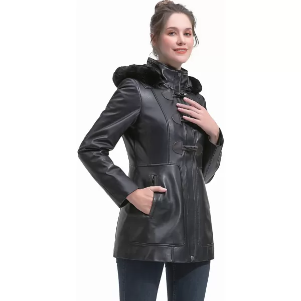 BGSD Women New Zealand Lambskin Leather Toggle Coat Regular amp Plus Size amp PetiteBlack