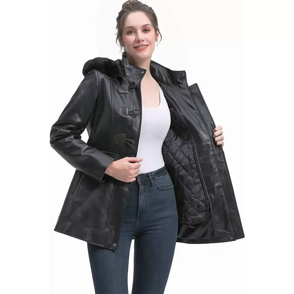 BGSD Women New Zealand Lambskin Leather Toggle Coat Regular amp Plus Size amp PetiteBlack