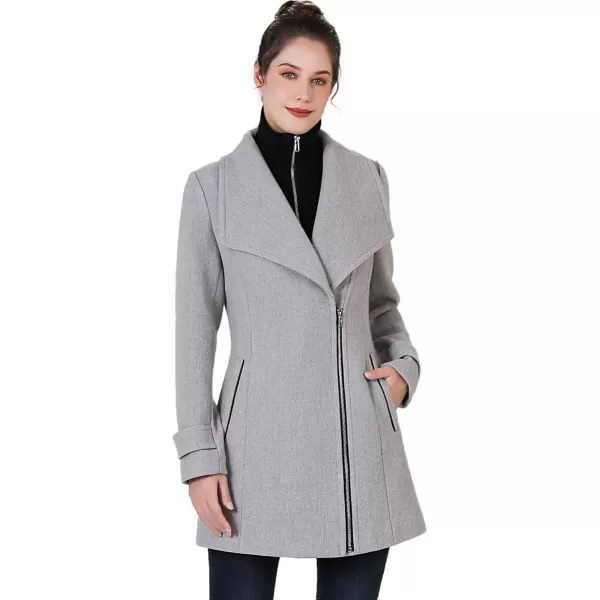 BGSD Women Noa Wool Asymmetric Zipper Coat with Removable BibGray