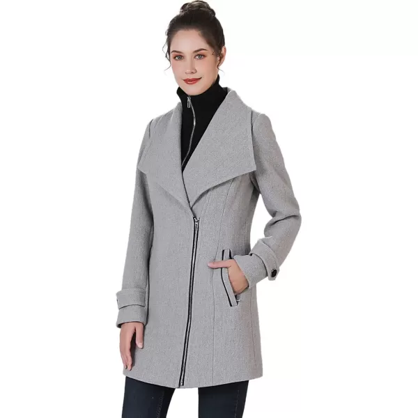 BGSD Women Noa Wool Asymmetric Zipper Coat with Removable BibGray