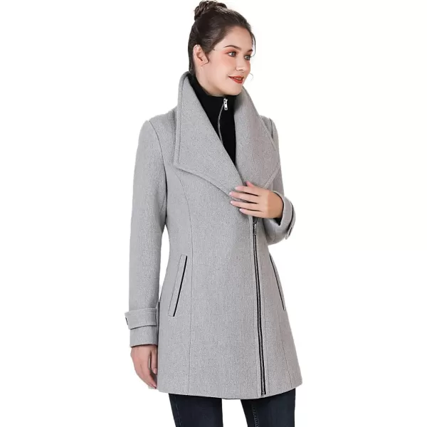 BGSD Women Noa Wool Asymmetric Zipper Coat with Removable BibGray