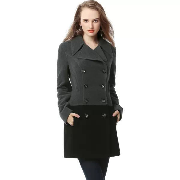 BGSD Women Riley Color Block Wool Pea CoatBlackGray