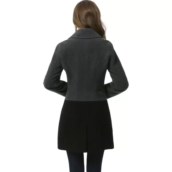 BGSD Women Riley Color Block Wool Pea CoatBlackGray