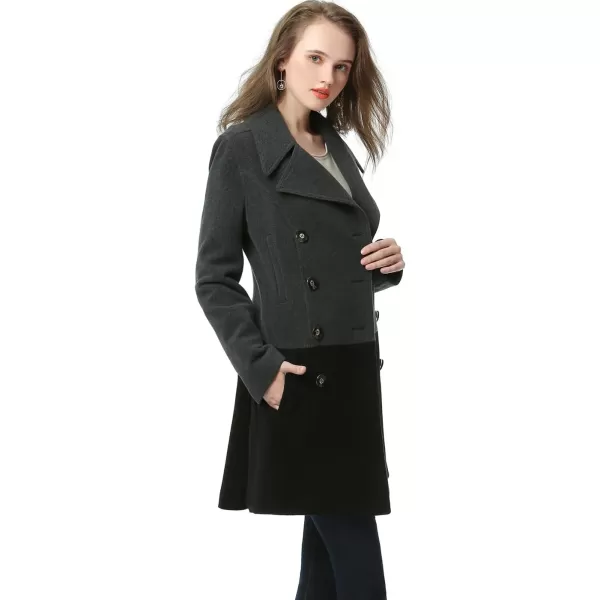 BGSD Women Riley Color Block Wool Pea CoatBlackGray