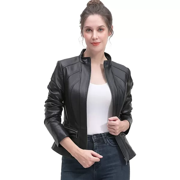 BGSD Women Seamed Lambskin Leather Scuba Jacket Regular amp Plus Size amp PetiteBlack