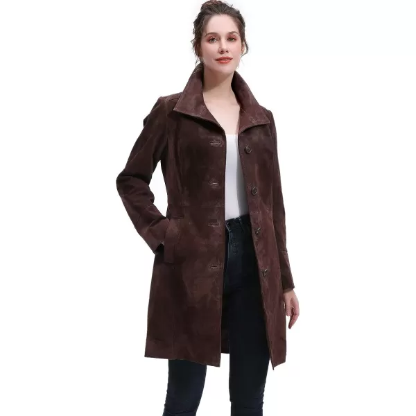 BGSD Women Suede Leather Walking Coat Regular amp Plus Size amp PetiteBrown