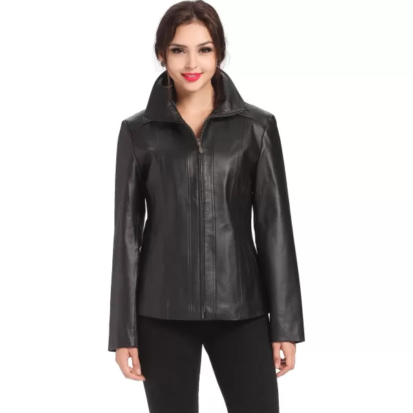 BGSD Women Tina Lambskin Leather Scuba Jacket Regular amp Plus Size amp PetiteBlack