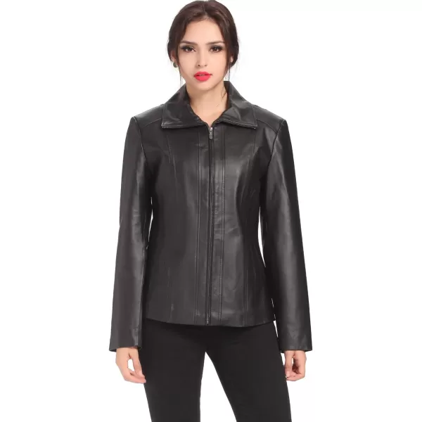 BGSD Women Tina Lambskin Leather Scuba Jacket Regular amp Plus Size amp PetiteBlack